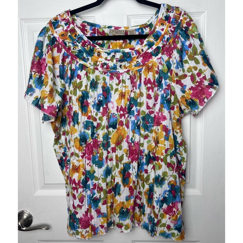 Art and Soul Women's Floral Ruffle Sleeve Blouse Size 2X